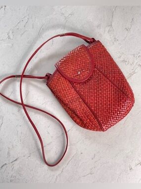 Vintage SUSAN GAIL Italy Red Lacquered Rattan Crossbody Purse with Leather Trim